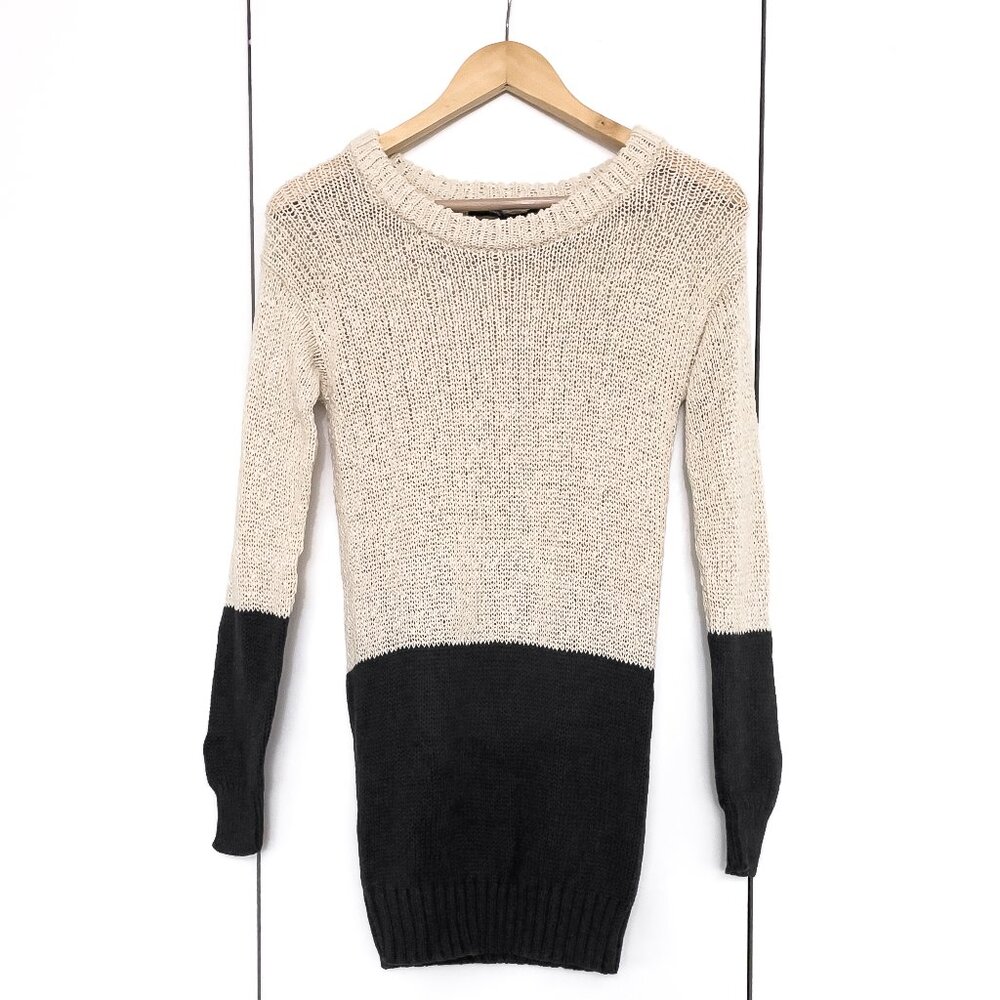 French Connection Color Block Sweater, Cream & Black, Size XS